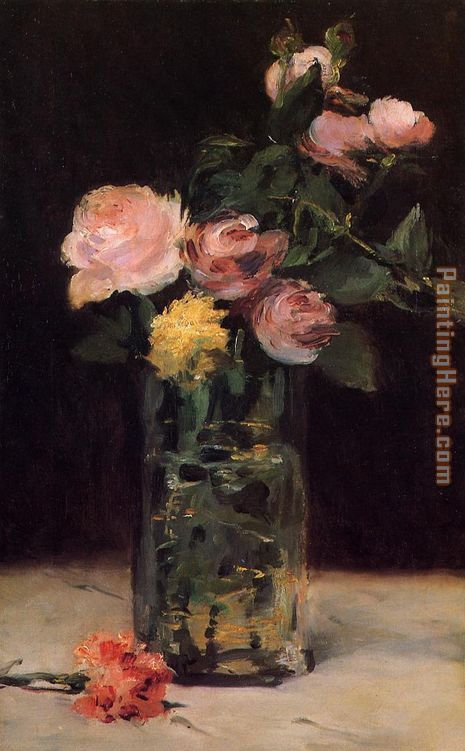 Roses in a Glass Vase painting - Edouard Manet Roses in a Glass Vase art painting